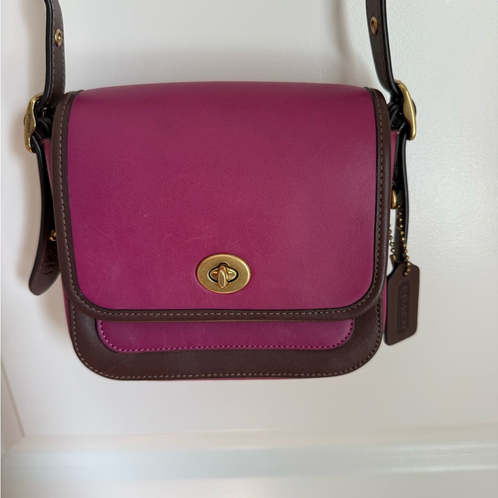 Coach Two-Tone Magenta and Brown Leather Crossbody